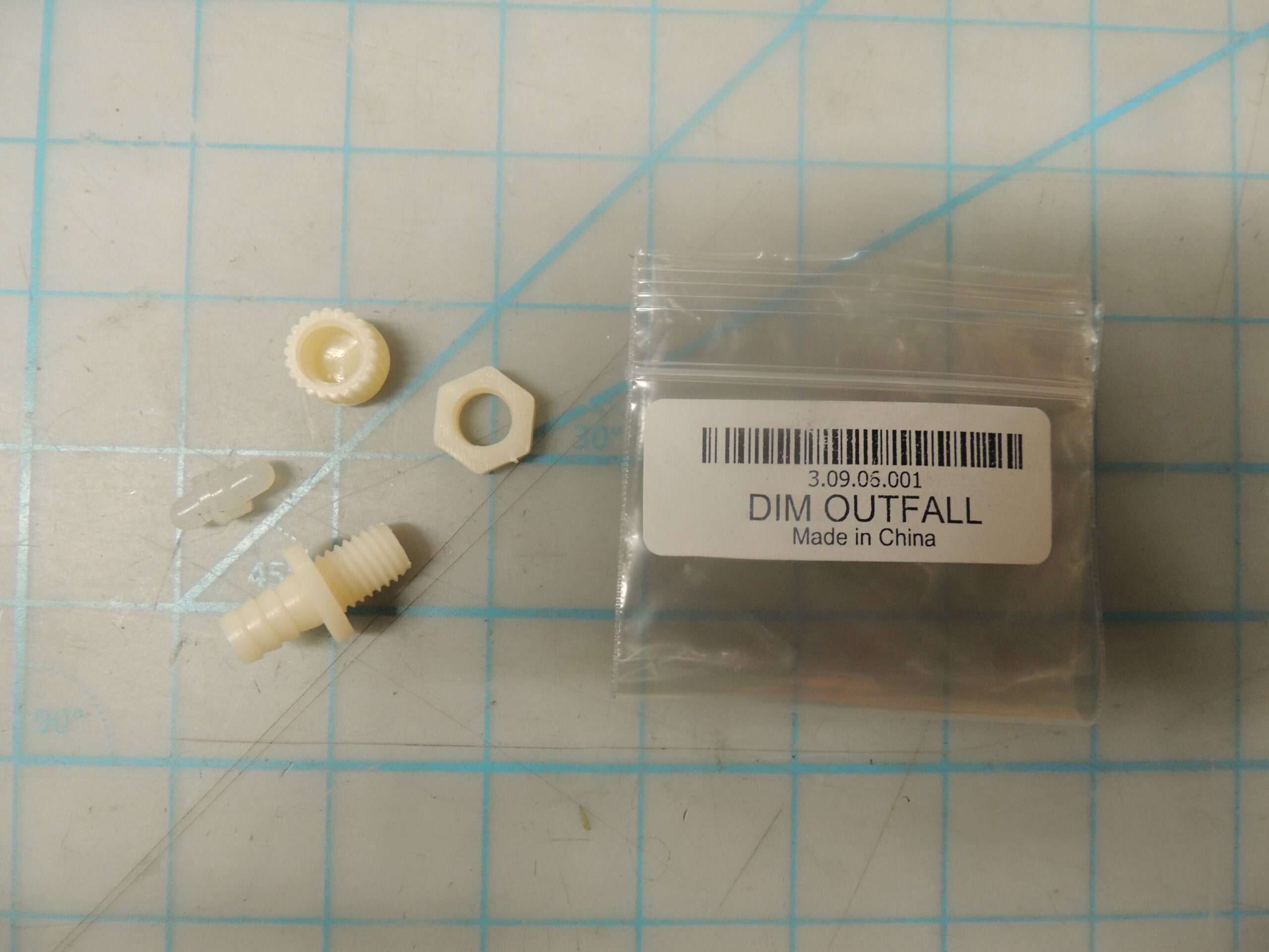 3.09.06.001 DIM Outfall (drain plug, cap, pipe, and nut assembly)